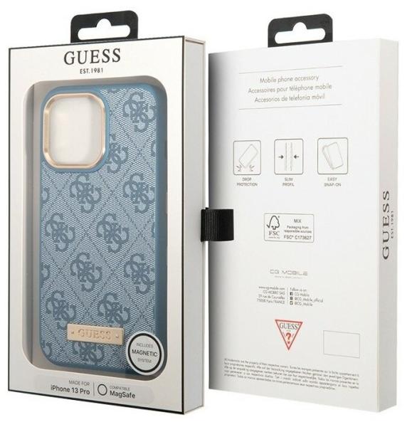 Guess для iPhone 13 Pro Max чехол PU 4G Big metal logo Hard Blue