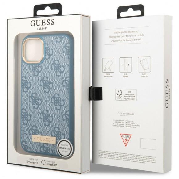 Guess для iPhone 13 Pro Max чехол PU 4G Big metal logo Hard Blue