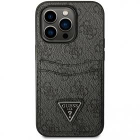 Guess для iPhone 14 Pro Max чехол PU 4G Double cardslot Metal triangle logo Hard Black
