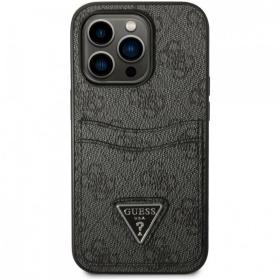 Guess для iPhone 14 Pro Max чехол PU 4G Double cardslot Metal triangle logo Hard Black