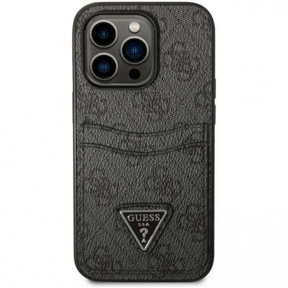 Guess для iPhone 14 Pro Max чехол PU 4G Double cardslot Metal triangle logo Hard Black