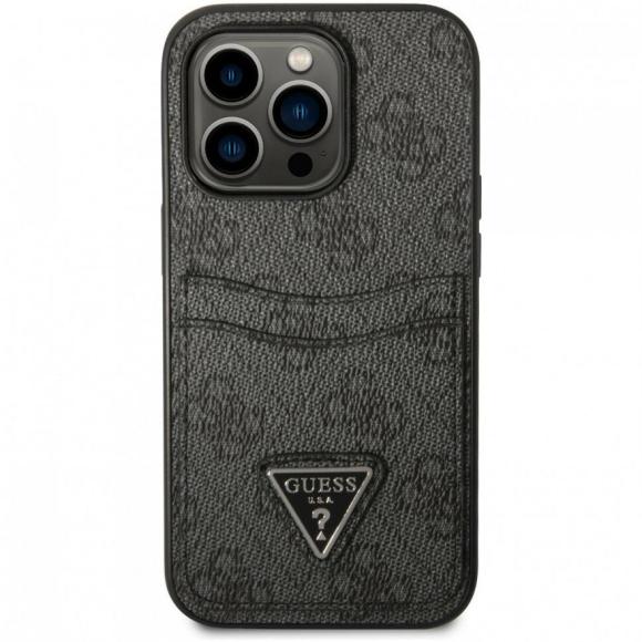 Guess для iPhone 14 Pro Max чехол PU 4G Double cardslot Metal triangle logo Hard Black