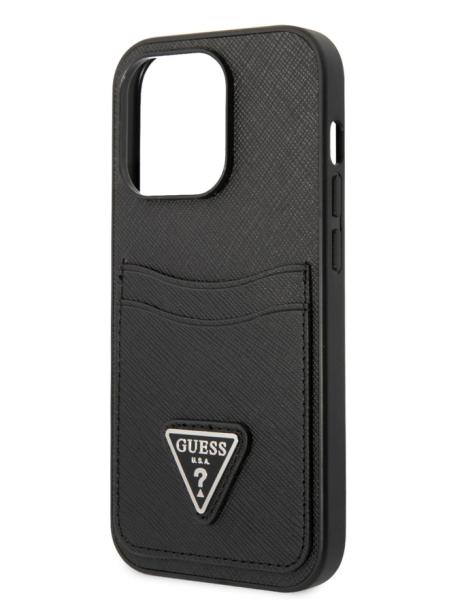 Guess для iPhone 14 Pro Max чехол PU 4G Double cardslot Metal triangle logo Hard Black