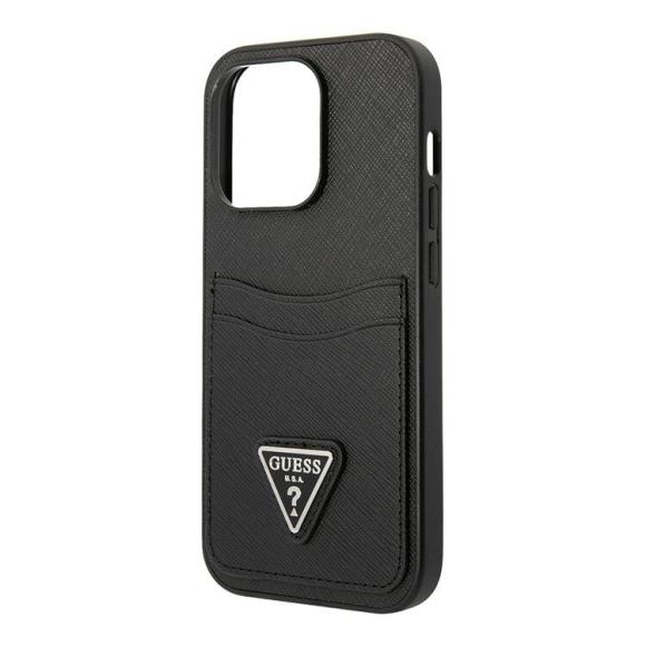 Guess для iPhone 14 Pro Max чехол PU 4G Double cardslot Metal triangle logo Hard Black