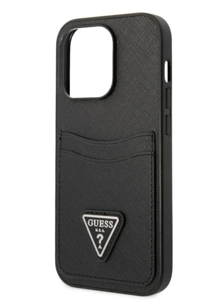 Guess для iPhone 14 Pro Max чехол PU 4G Double cardslot Metal triangle logo Hard Black