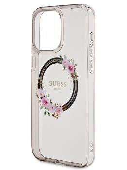 Guess для iPhone 15 Pro чехол PC/TPU Flowers Wreath Hard Black (MagSafe)