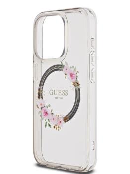 Guess для iPhone 15 Pro чехол PC/TPU Flowers Wreath Hard Black (MagSafe)