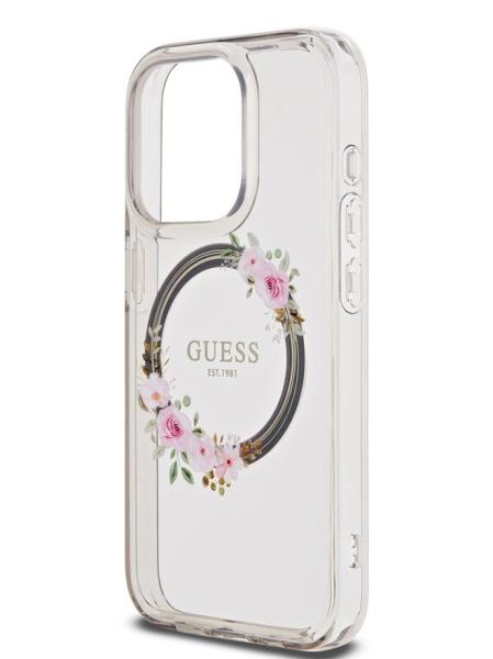 Guess для iPhone 15 Pro чехол PC/TPU Flowers Wreath Hard Black (MagSafe)