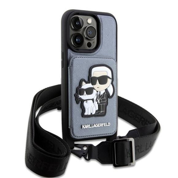Lagerfeld для iPhone 14 Pro Max чехол Crossbody cardslot PU Saffiano Monogram NFT Karl Ikon Hard Blk