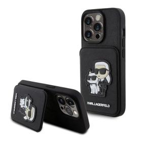Lagerfeld для iPhone 15 Pro чехол Cardslot Stand PU Saffiano Monogram NFT Choupette Hard Black