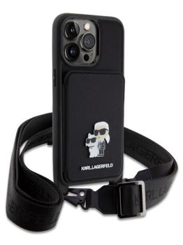 Lagerfeld для iPhone 15 Pro Max чехол Crossbody cardslot PU Saffiano NFT Karl&Choupette Hard Black