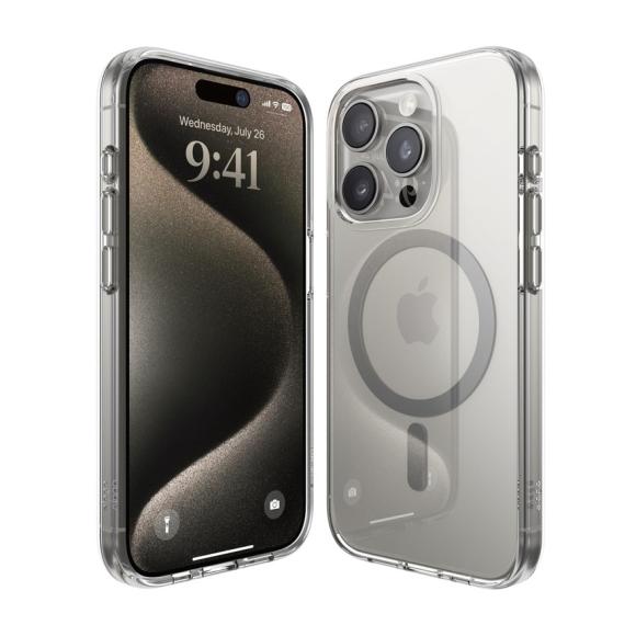 Elago для iPhone 15 Pro чехол HYBRID (pc/tpu) Clear/Medium Grey (MagSafe)