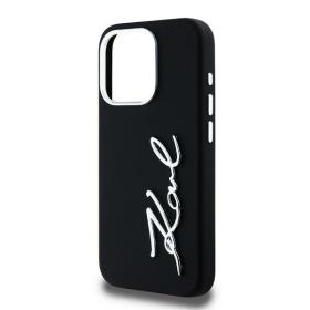Lagerfeld для iPhone 15 Pro чехол Liquid Silicone Metal Autograph Hard Black