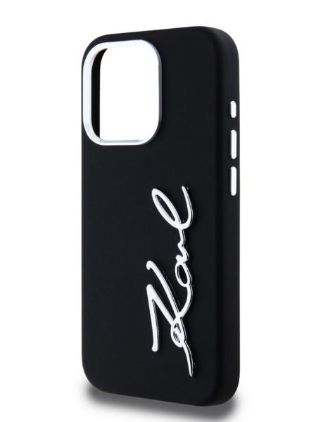 Lagerfeld для iPhone 15 Pro чехол Liquid Silicone Metal Autograph Hard Black