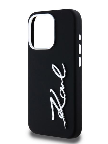 Lagerfeld для iPhone 15 Pro чехол Liquid Silicone Metal Autograph Hard Black