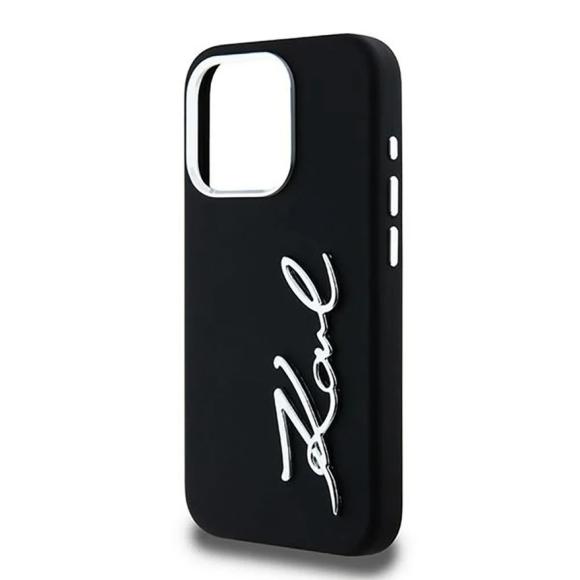 Lagerfeld для iPhone 15 Pro чехол Liquid Silicone Metal Autograph Hard Black