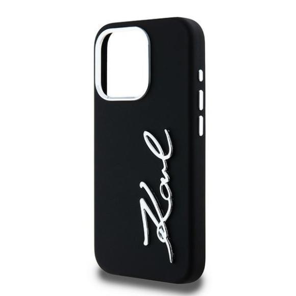 Lagerfeld для iPhone 15 Pro чехол Liquid Silicone Metal Autograph Hard Black