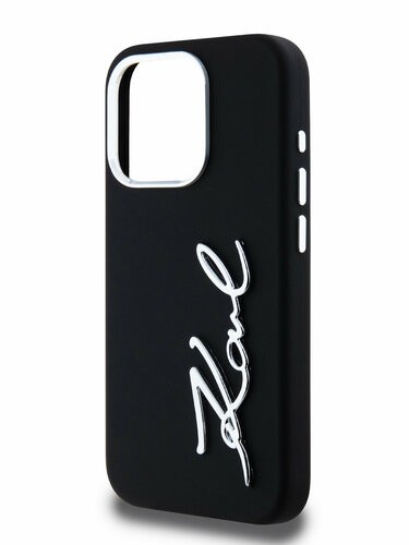 Lagerfeld для iPhone 15 Pro чехол Liquid Silicone Metal Autograph Hard Black
