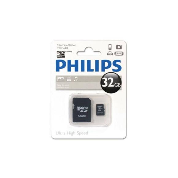 Карта памяти PHILIPS FM32MA45B/97 32GB microSDHC Class 10 (SD адаптер)