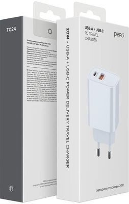СЗУ PERO TC24 USB-A + USB-C, PD 20W белый